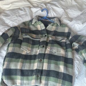 Zara Green and Black Plaid Jacket